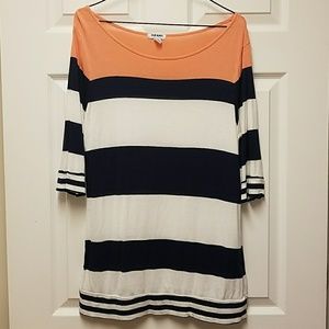 Salmon, White, and Navy top